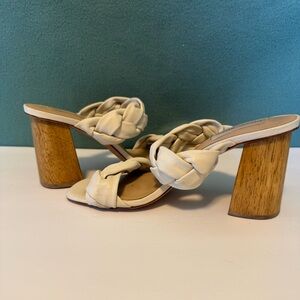 Antonio Melani Sandals Women's Size 8.5M Bannon Cream Braided Leather Block Heel